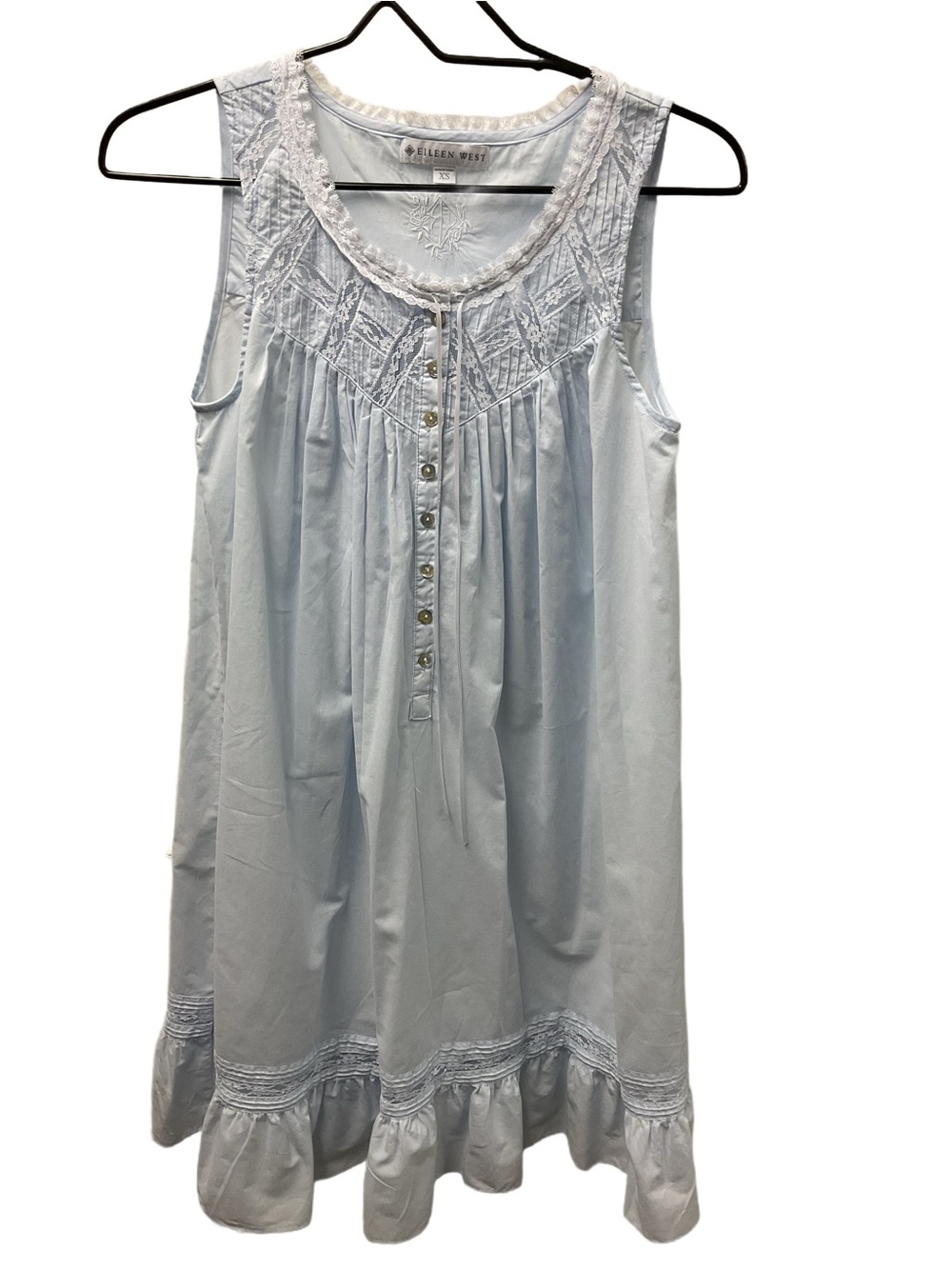 New Eileen West Light Blue Cotton Nightgown & Matching Robe with Lace Yoke - Picture 2 of 11